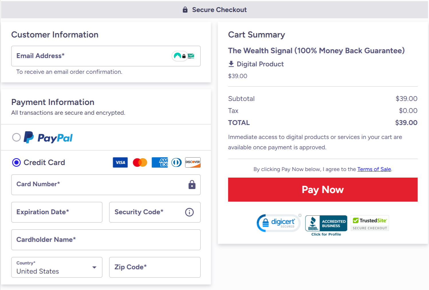 The Wealth Signal Checkout Page
